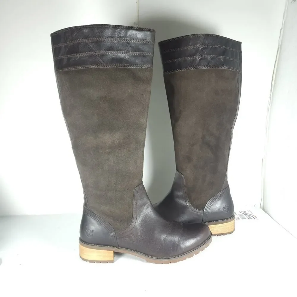 Timberland Women's Bethel Heights US9 Brown Leather Zip Knee High Riding Boots
